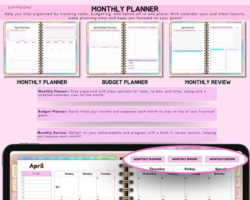 PLANORA monthly planner pages GoodNotes iPad digital planner 2026